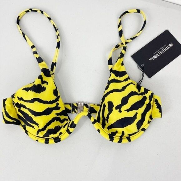 NEW Prettylittlething Yellow Tiger Underwired Plunge Bikini Top Size 2 US - Picture 3 of 10